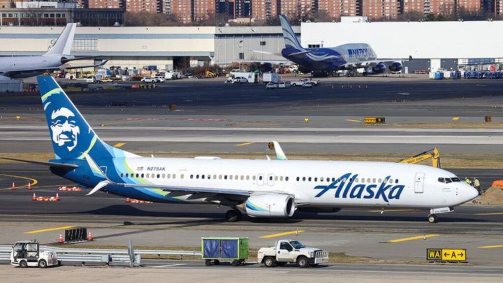 At John F. Kennedy International Airport in New York City on January 8, 2024, an Alaska Airlines Boeing 737-900ER is pictured prior to takeoff on its route to San Francisco. 