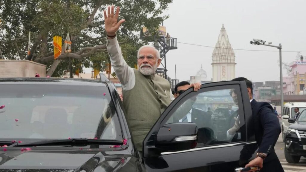 On Saturday, Dec. 30, 2023, Indian Prime Minister Narendra Modi poses before opening a new airport and train station in Ayodhya, India.