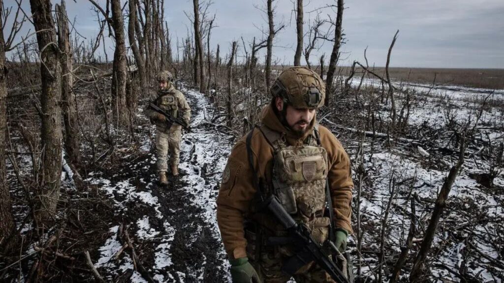 Ukrainian soldiers outside the city of Bakhmut last month.