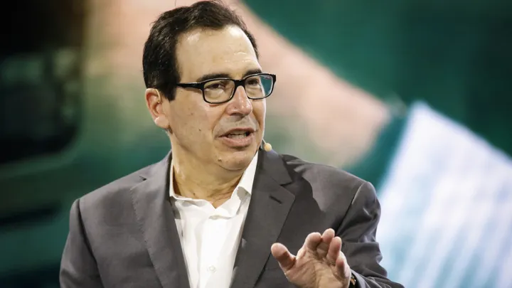 Former Treasury Secretary Steven Mnuchin speaks during the Future Investment Initiative Institute Priority Summit in Miami on March 30, 2023.