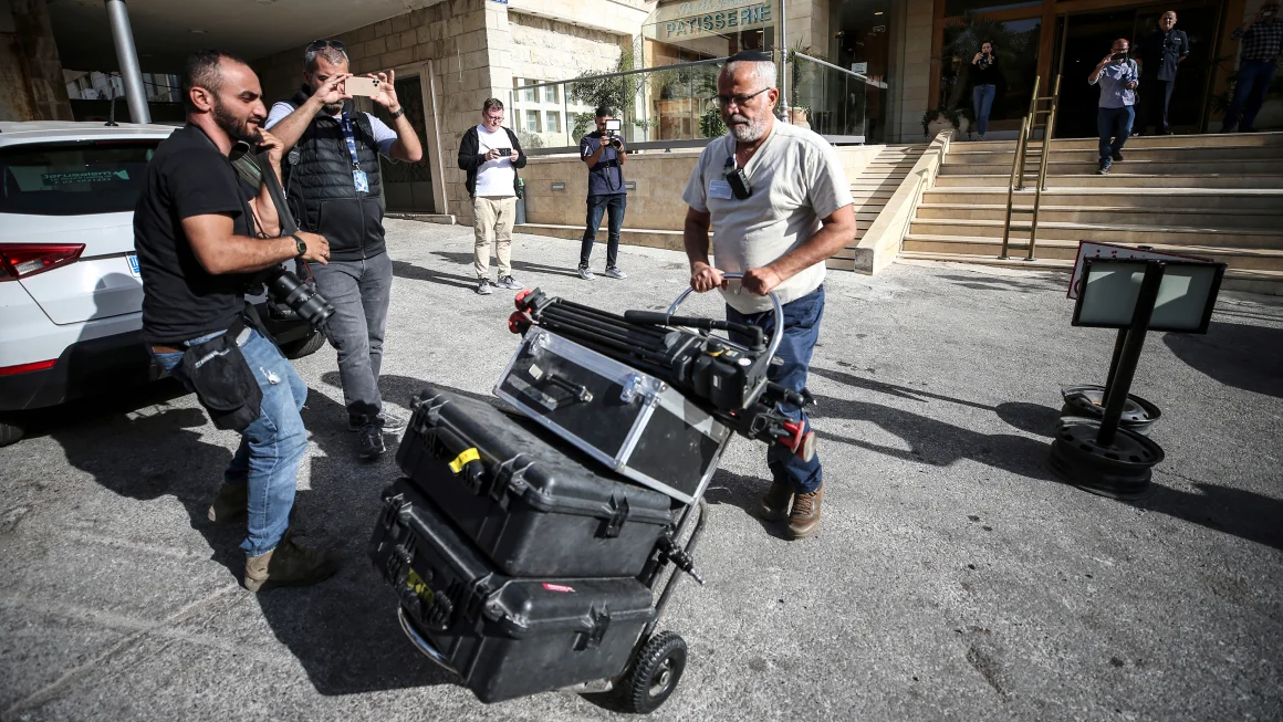 Inspectors and police raid the Al Jazeera offices in Jerusalem, Israel, on May 5, 2024.