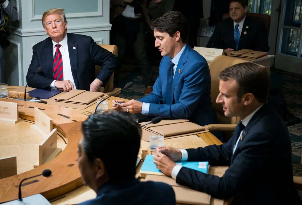 Mr. Trump with Prime Minister Justin Trudeau of Canada and others at a G7 summit in Canada in 2018. Once quite chummy, the two fell out over tariffs.