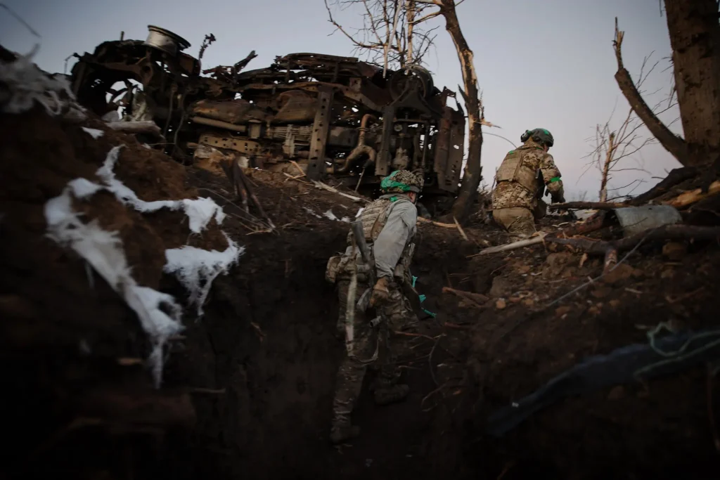 Ukrainian soldiers on the front line in eastern Ukraine last month. Analysts fear Mr. Trump will force Mr. Zelensky into a peace settlement with President Vladimir V. Putin that would entrench Russia’s territorial gains in Ukraine.